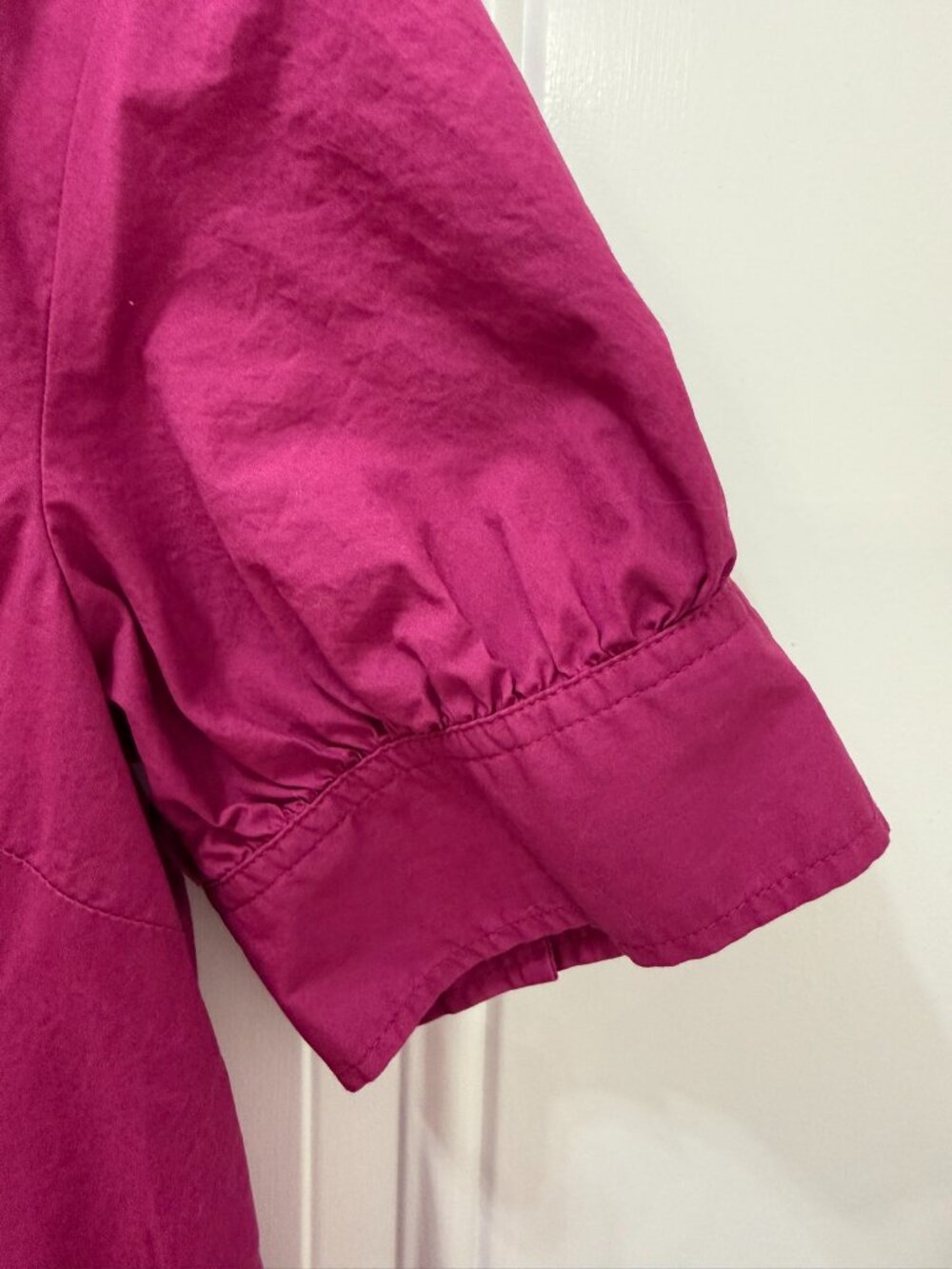 Talbots 100% Cotton Magenta Puff Sleeve Popover Blouse Size M - Picture 3 of 8